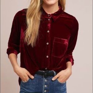 Anthropologie red velvet button down shirt size 4